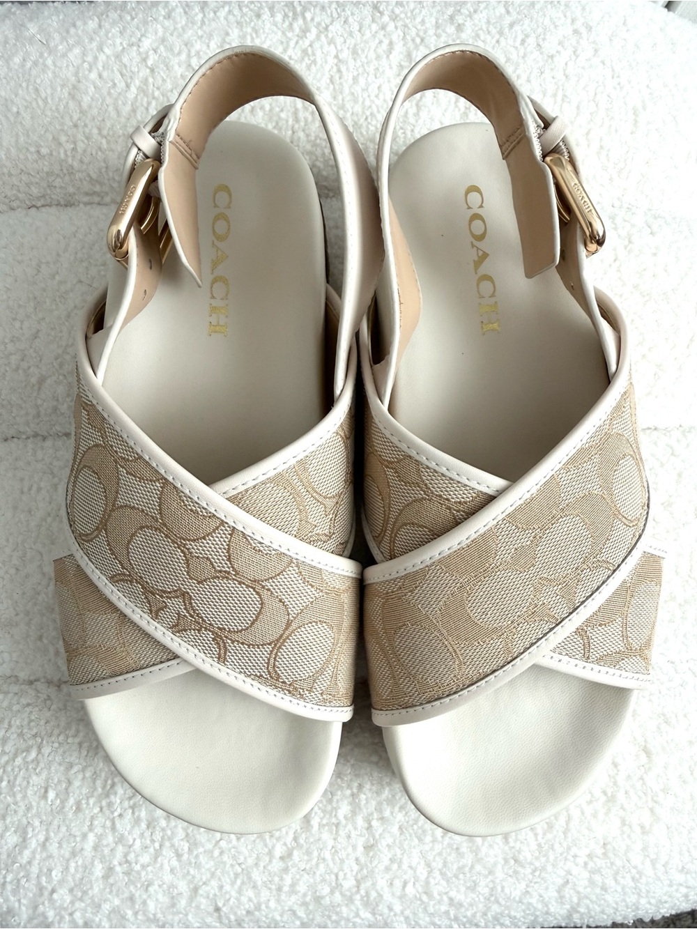 Coach Adora Signature Jacquard Slingback Sandals Size 6 Light Khaki/Chalk